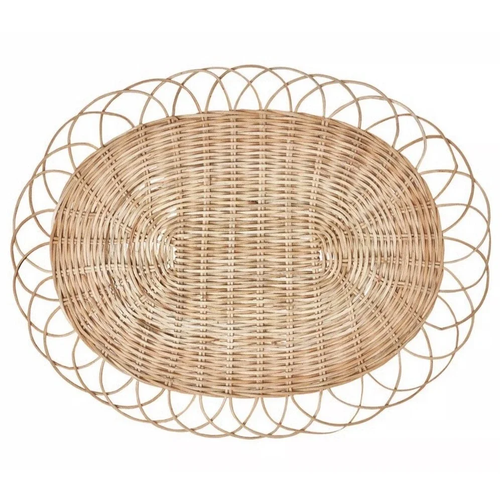 (2) IKEA VARGFISK Rattan Placemat Woven Natural Handmade Boho Oval Place Mat NEW